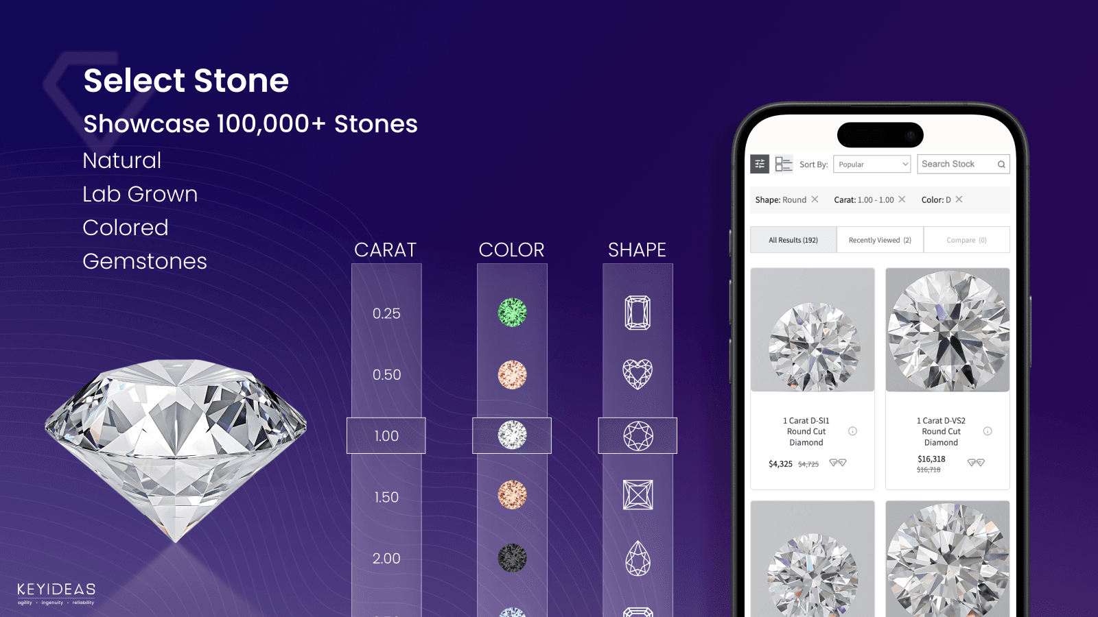 300K+ diamonds search by carat, color, cut, clarity & GIA IGI