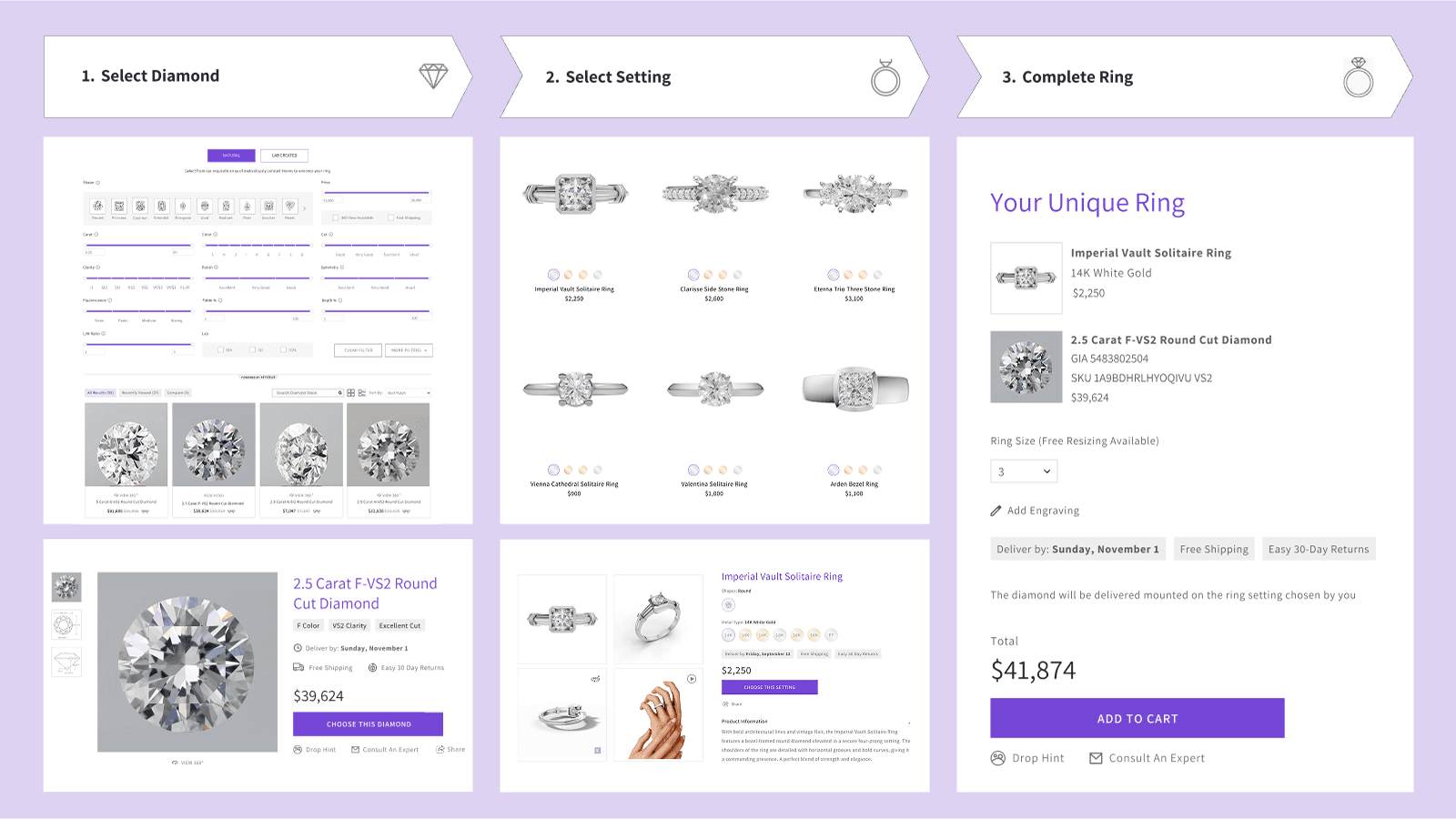 Ring Builder with lab-grown, mined, or colored diamonds and gems
