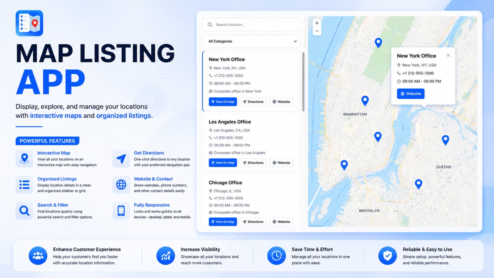 Store locator dashboard with interactive Google Maps display