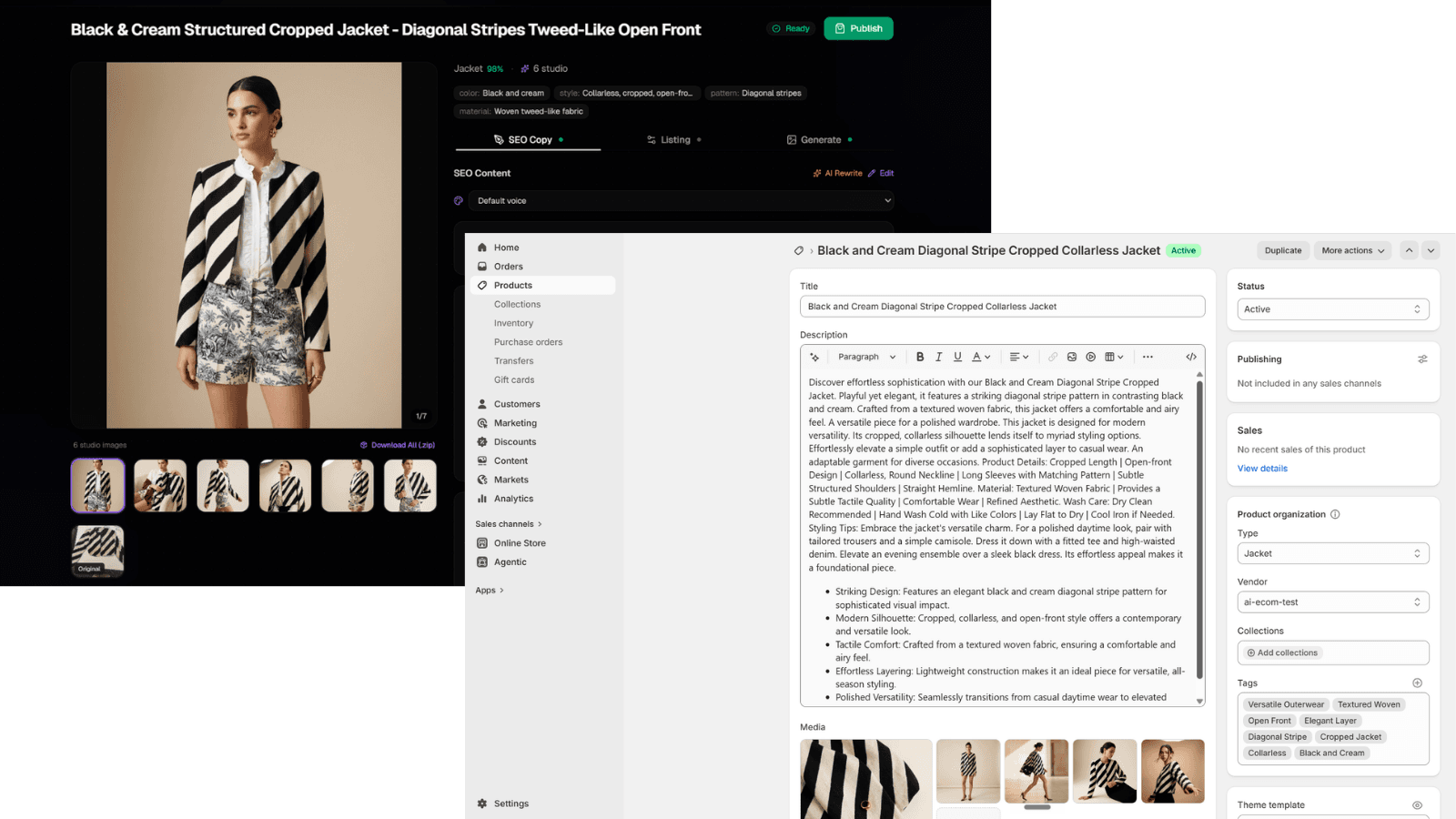 AI-generated model photo with SEO and published on shopify