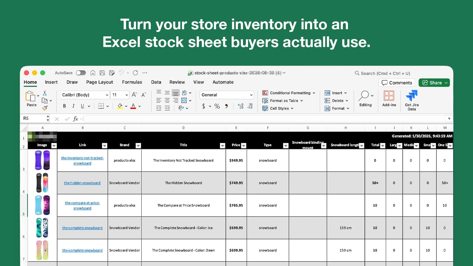 My Stock Sheet - Turn your store's inventory into an Excel file.