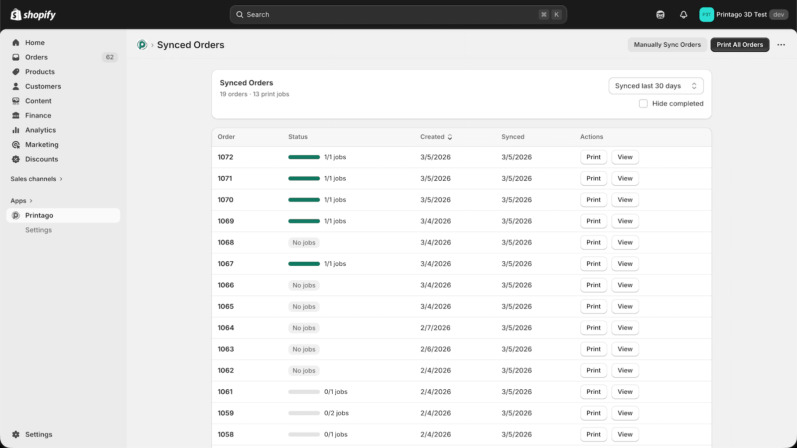 Print your orders and see job status within Shopify