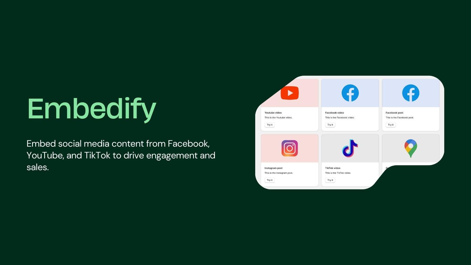 Embed social media content from Facebook, YouTube, and TikTok