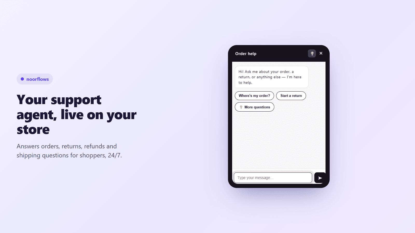 noorflows chat widget answering shoppers on a storefront