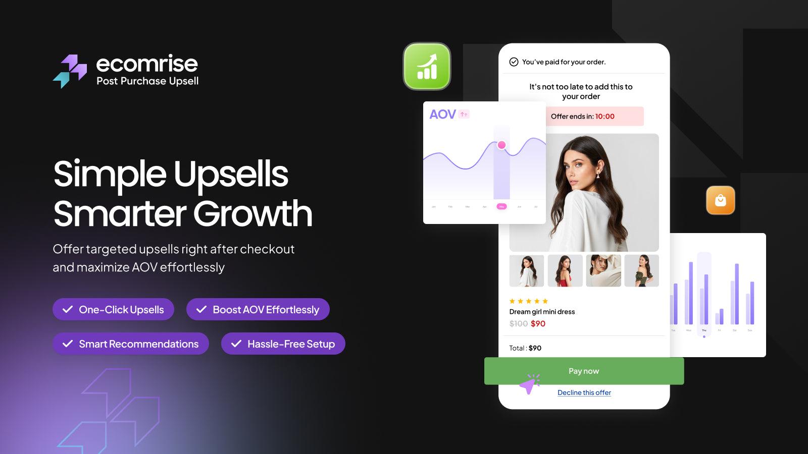 EcomRise Post Purchase Upsell to boost AOV & revenue