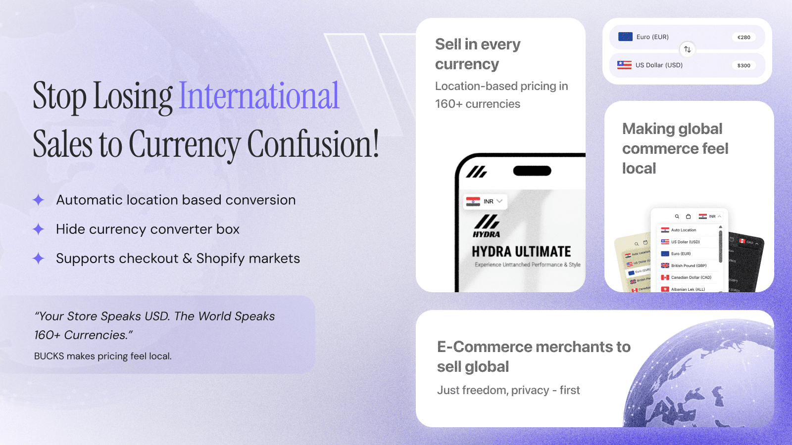 Automatic conversion with 160+ currencies