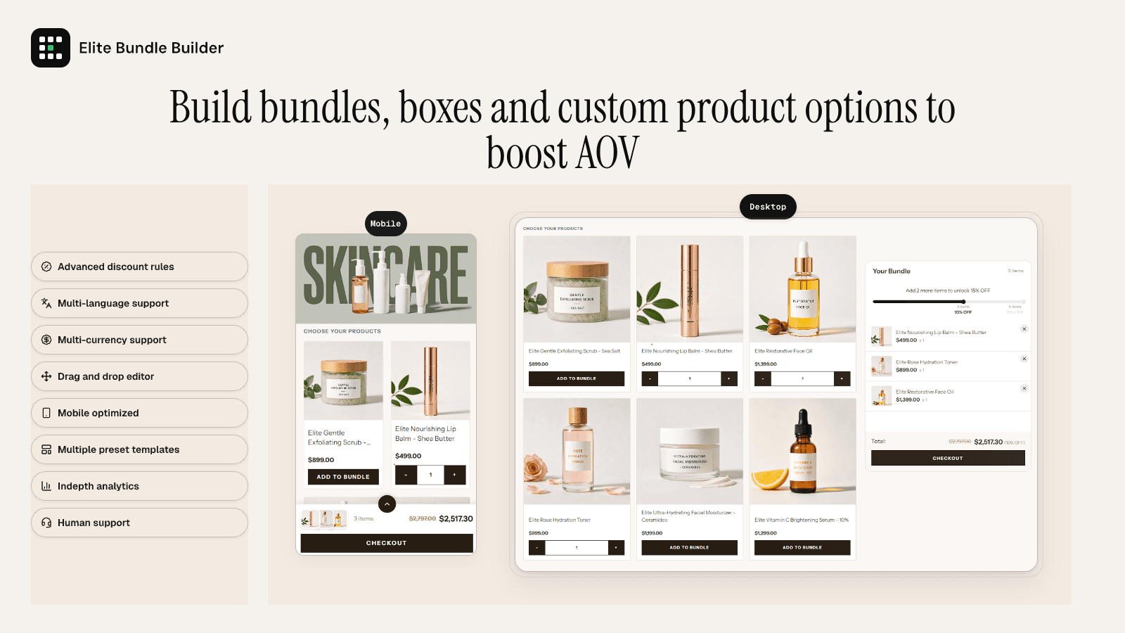 BYOB bundle builder heavily optimized for mobile devices