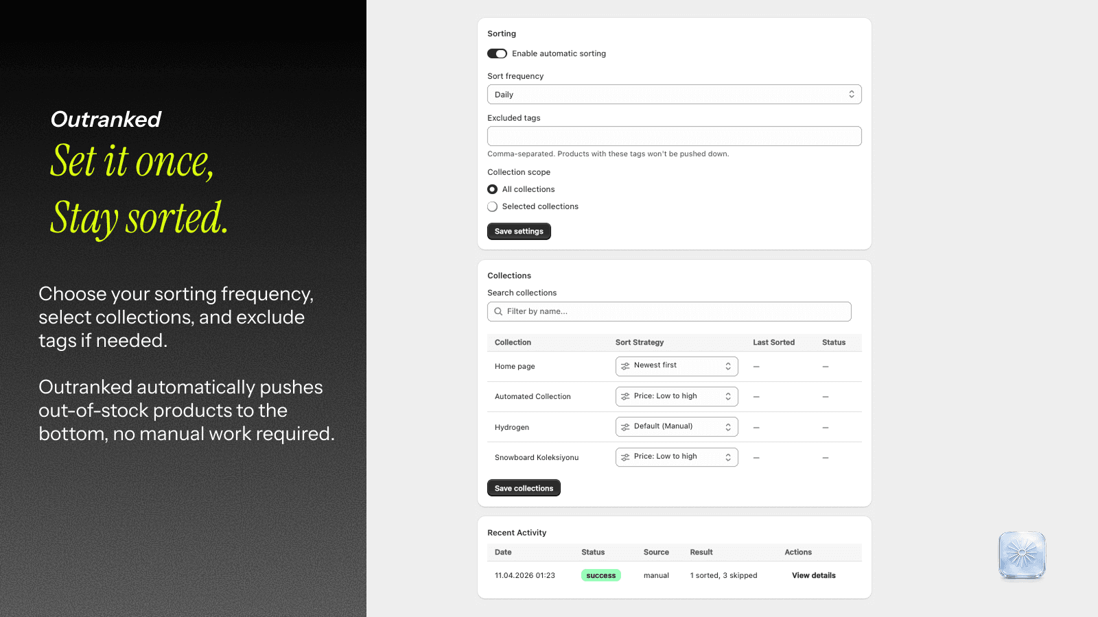 Configure sort strategies, schedules and collection rules