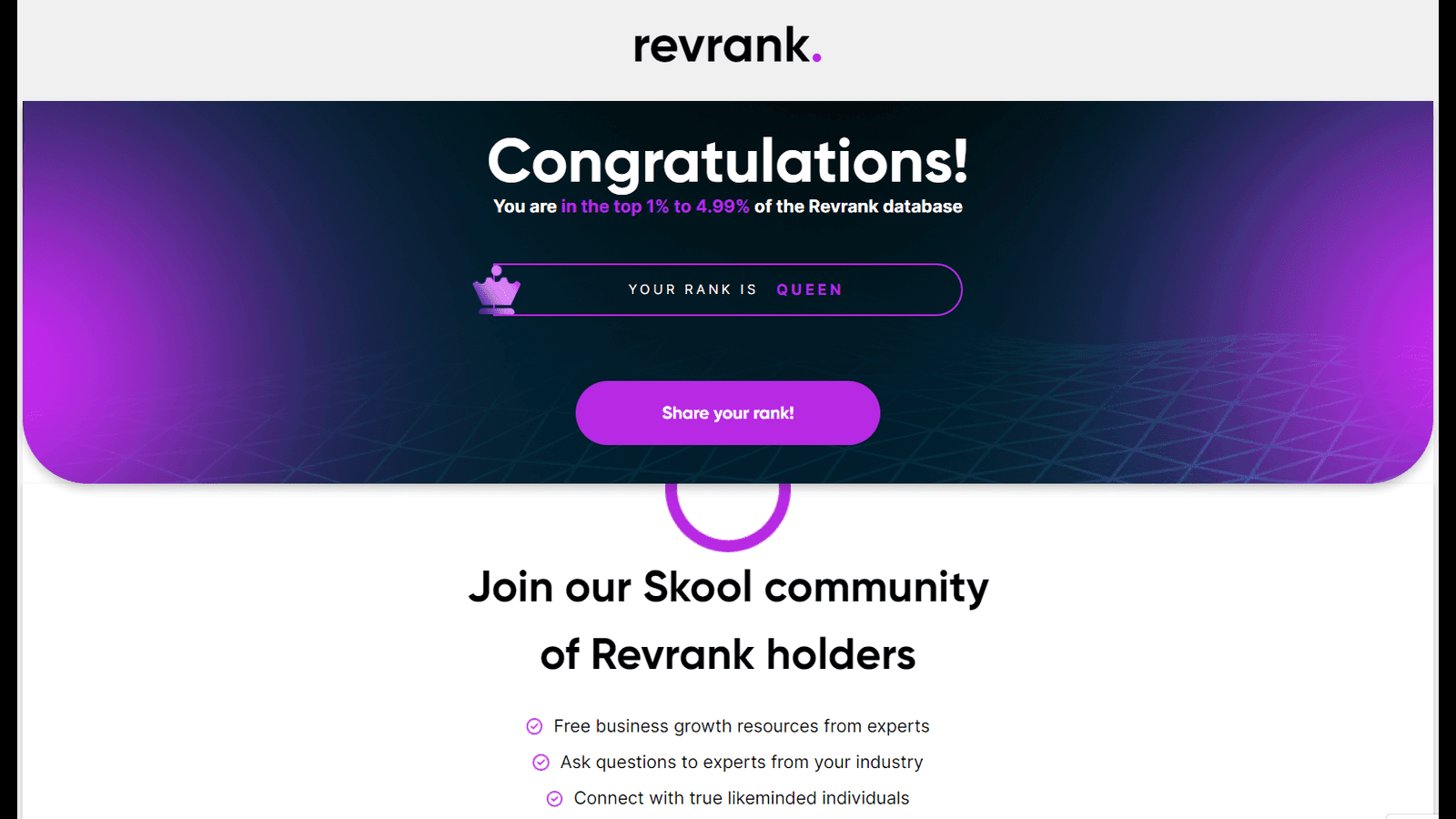 Final results page where you get your rank based on your revenue