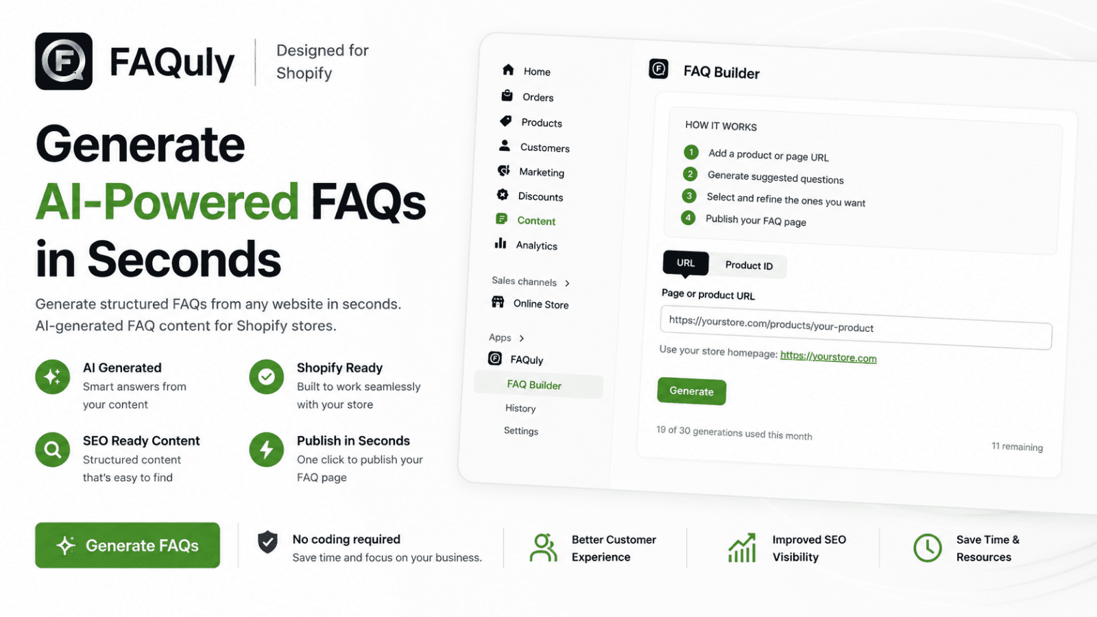 FAQuly app dashboard – create SEO FAQs in seconds