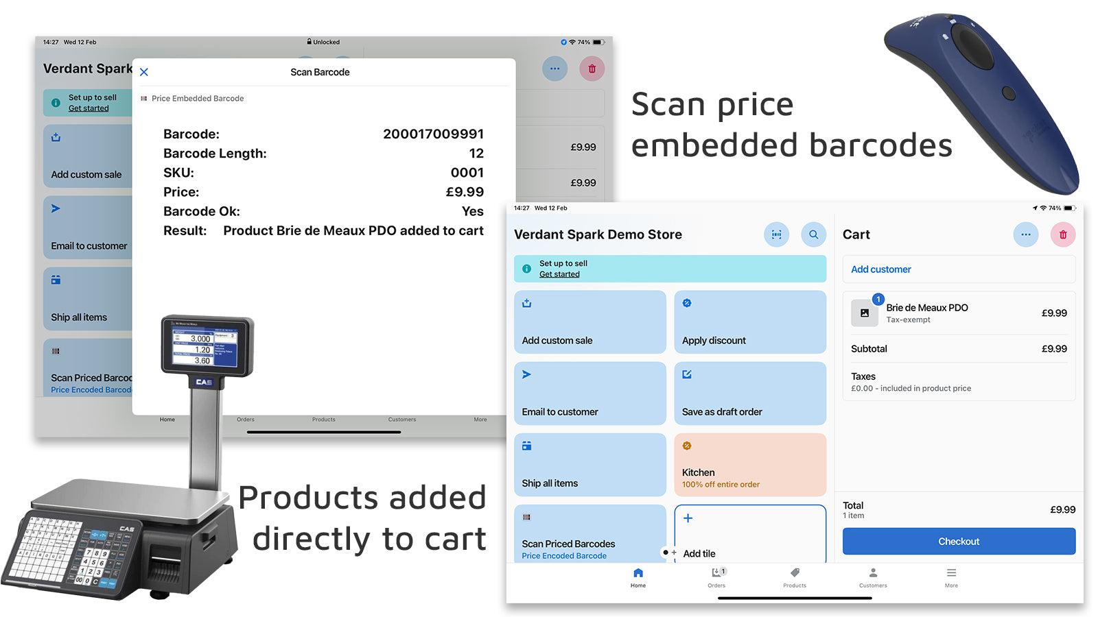 POS screenshots with weighing scales and barcode scanner