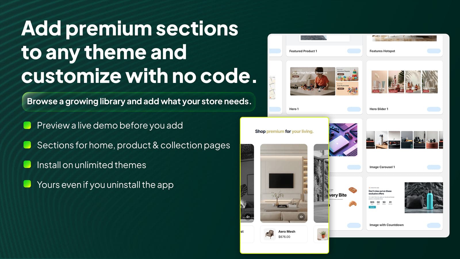 Premium theme sections shown in the Layoutly marketplace