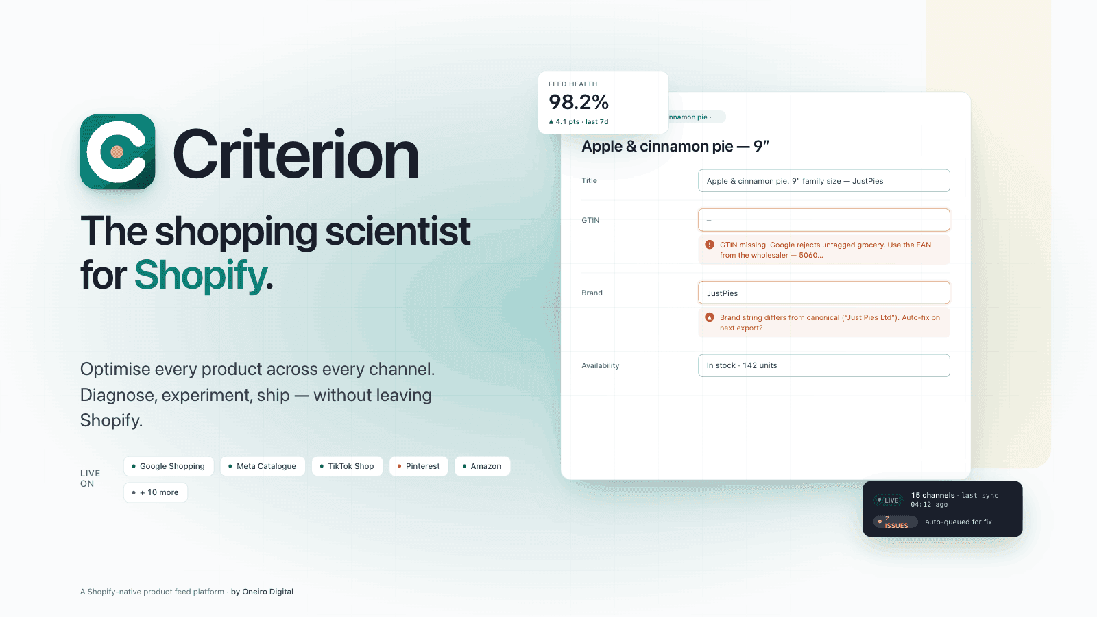 Criterion dashboard with AI feed optimisation across channels
