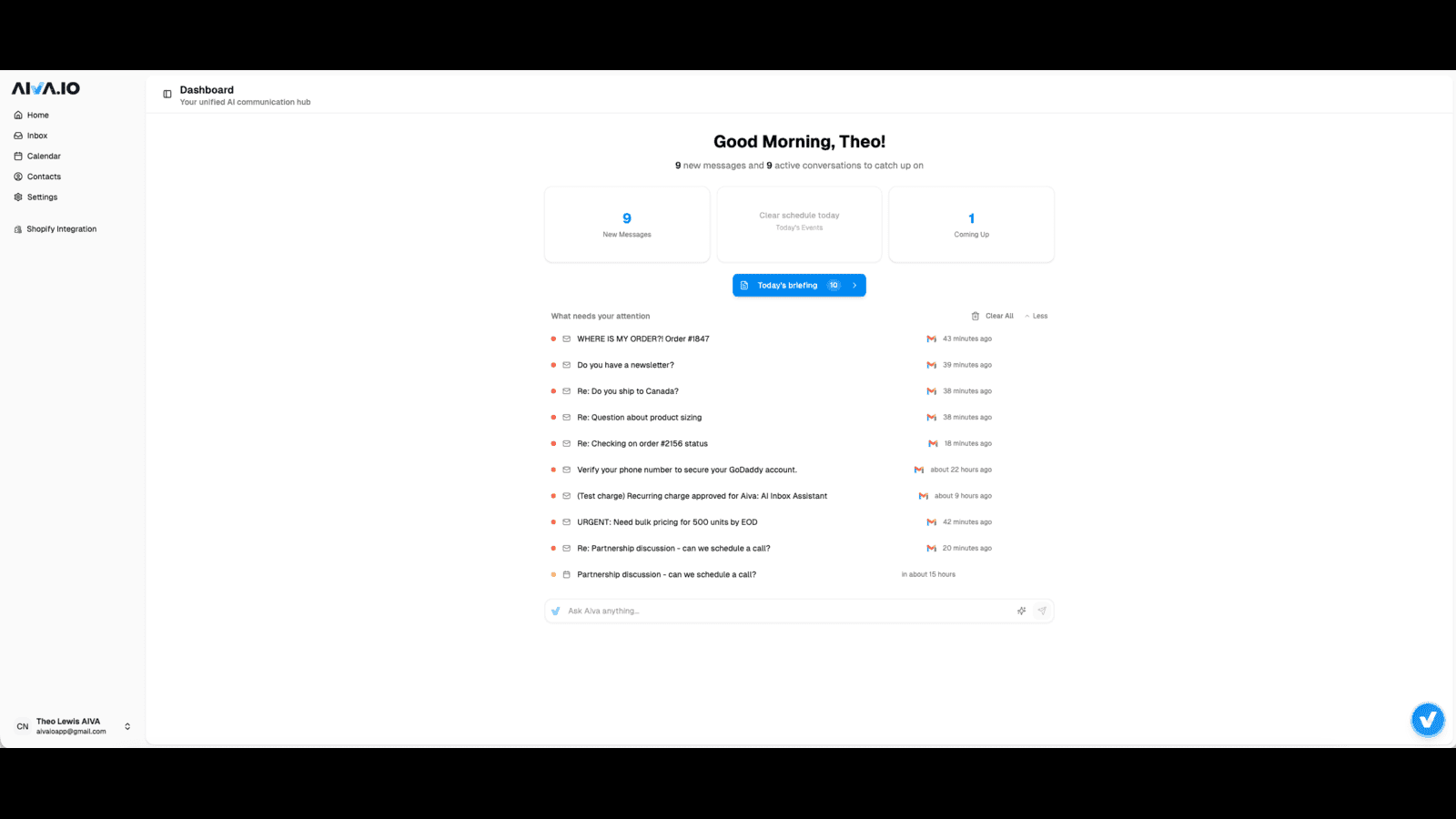 Unified inbox with messages from email and Slack channels