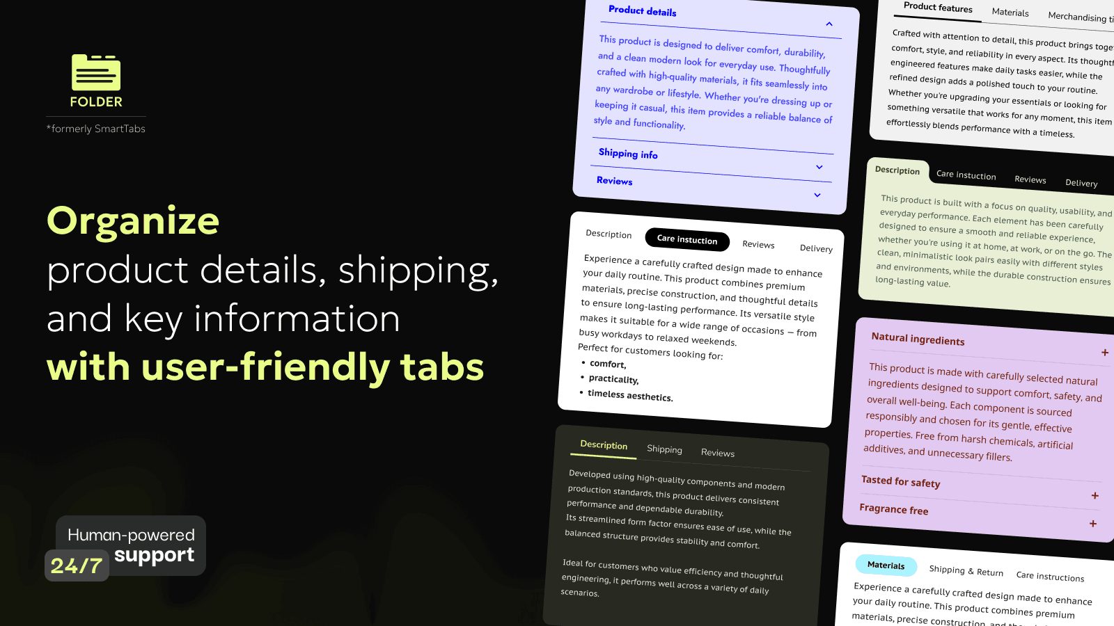 Product page tabs. Fully customizable tabs.