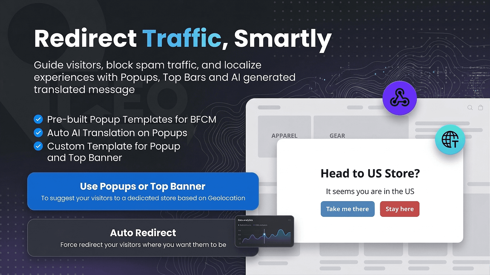 Redirect or block traffic based on Geolocation or Geolocation
