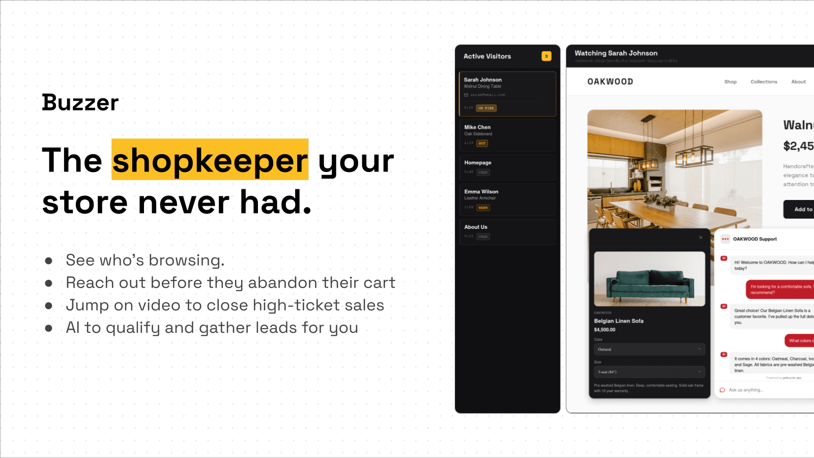 Dashboard showing live visitors and chat engagement interface