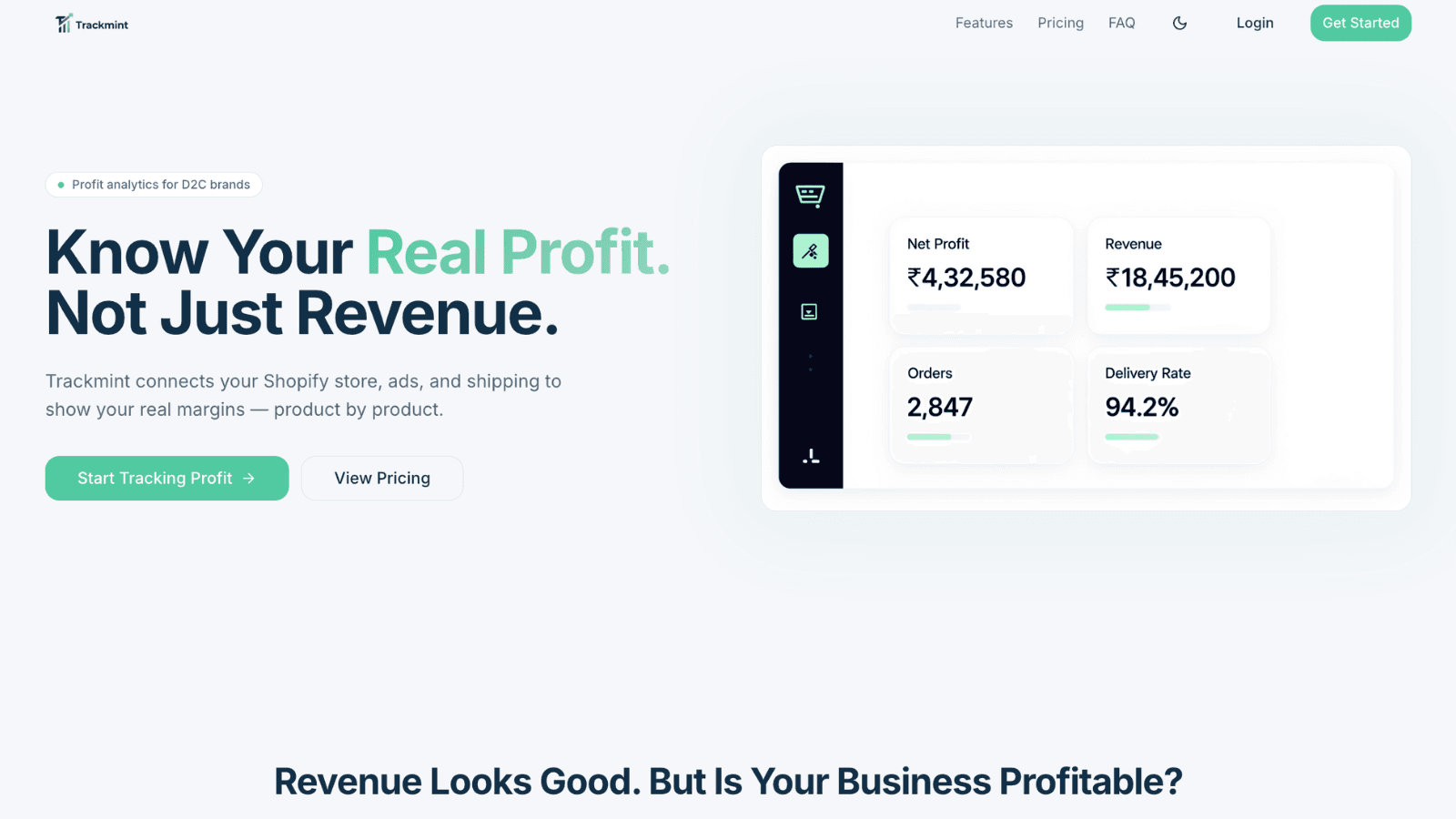 Shopify analytics dashboard showing profit and delivery metrics