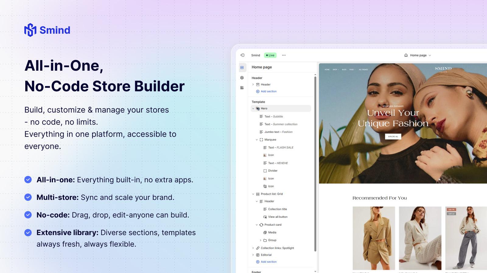 Smind is all-in-one store builder