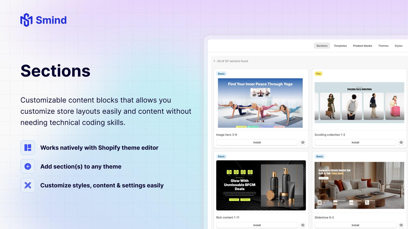 Sections, Section, section library, big library of sections