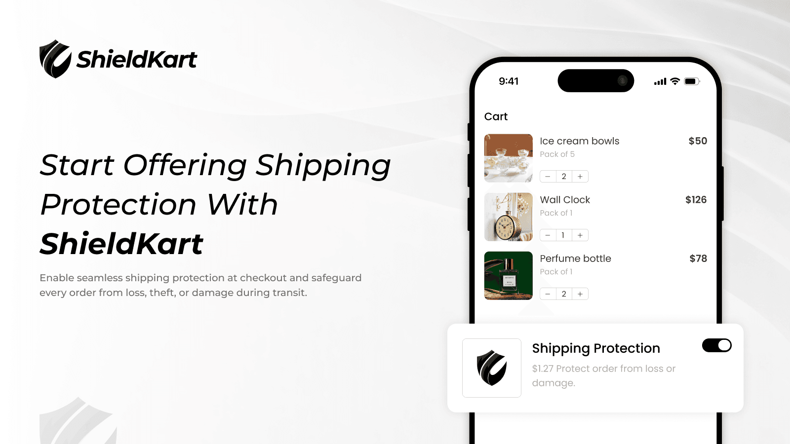 ShieldKart shipping protection widget on store cart and checkout