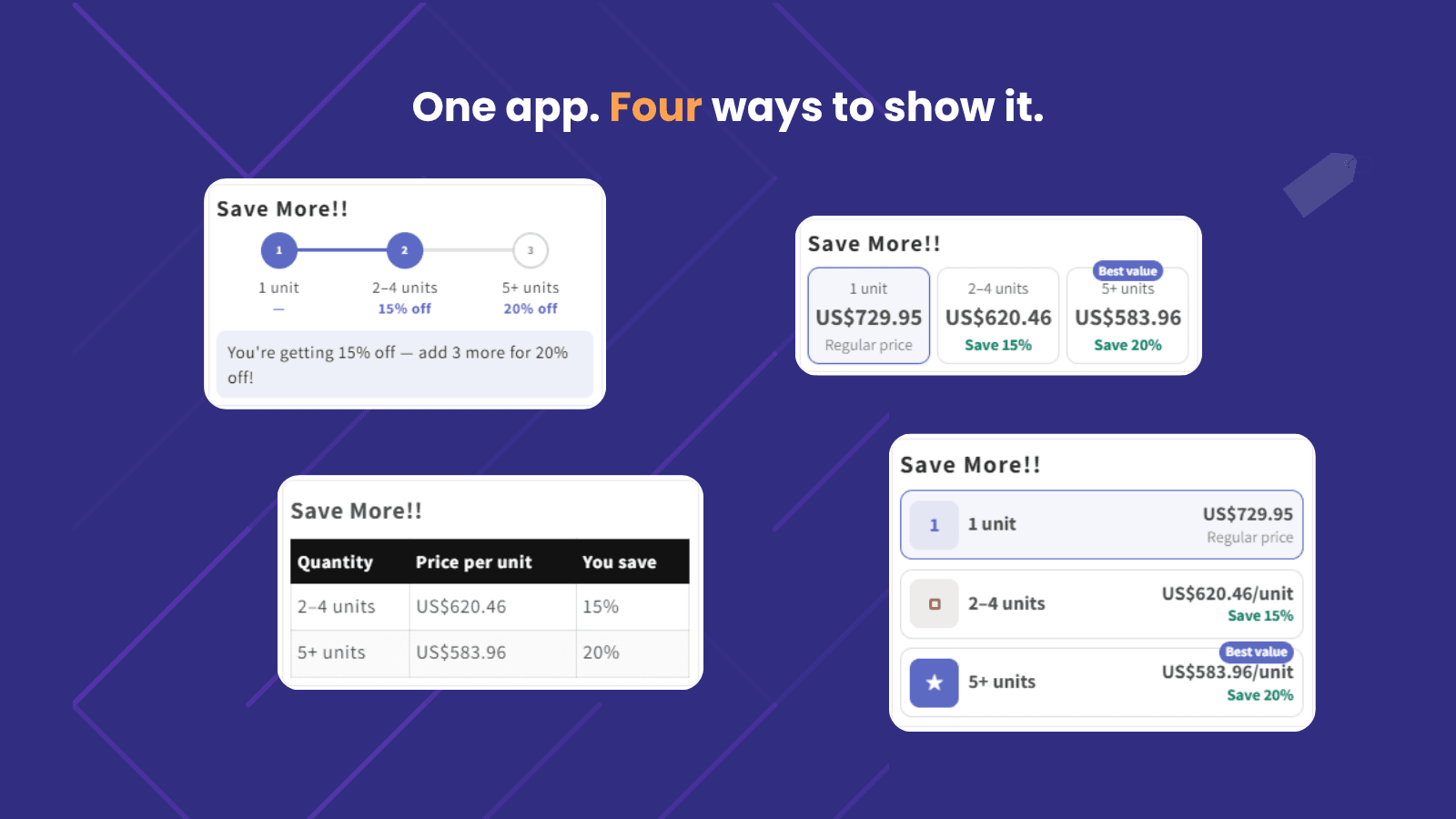 Four ways to show the discounts
