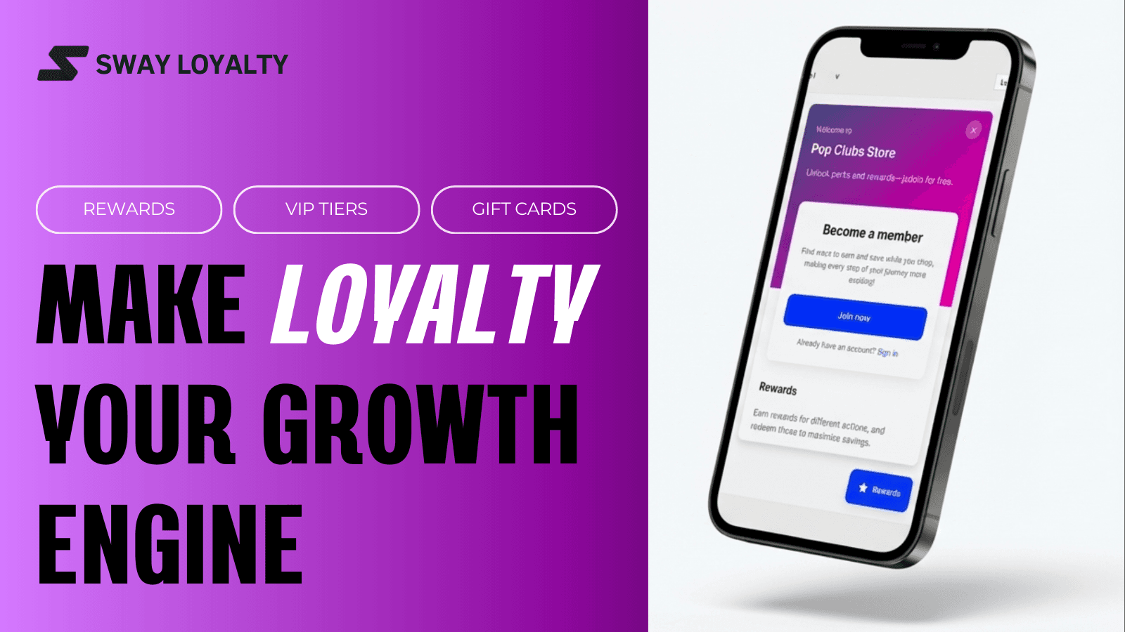 Sway Loyalty App Widget, prompting a user to join the club.