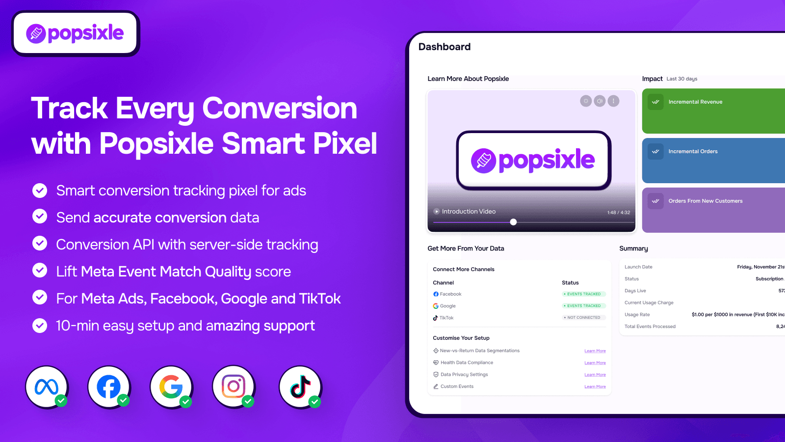 Ad Conversion Pixel for tracking sales on Meta Facebook, Google