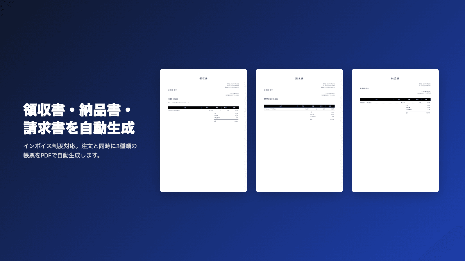 領収書・納品書・請求書を自動生成