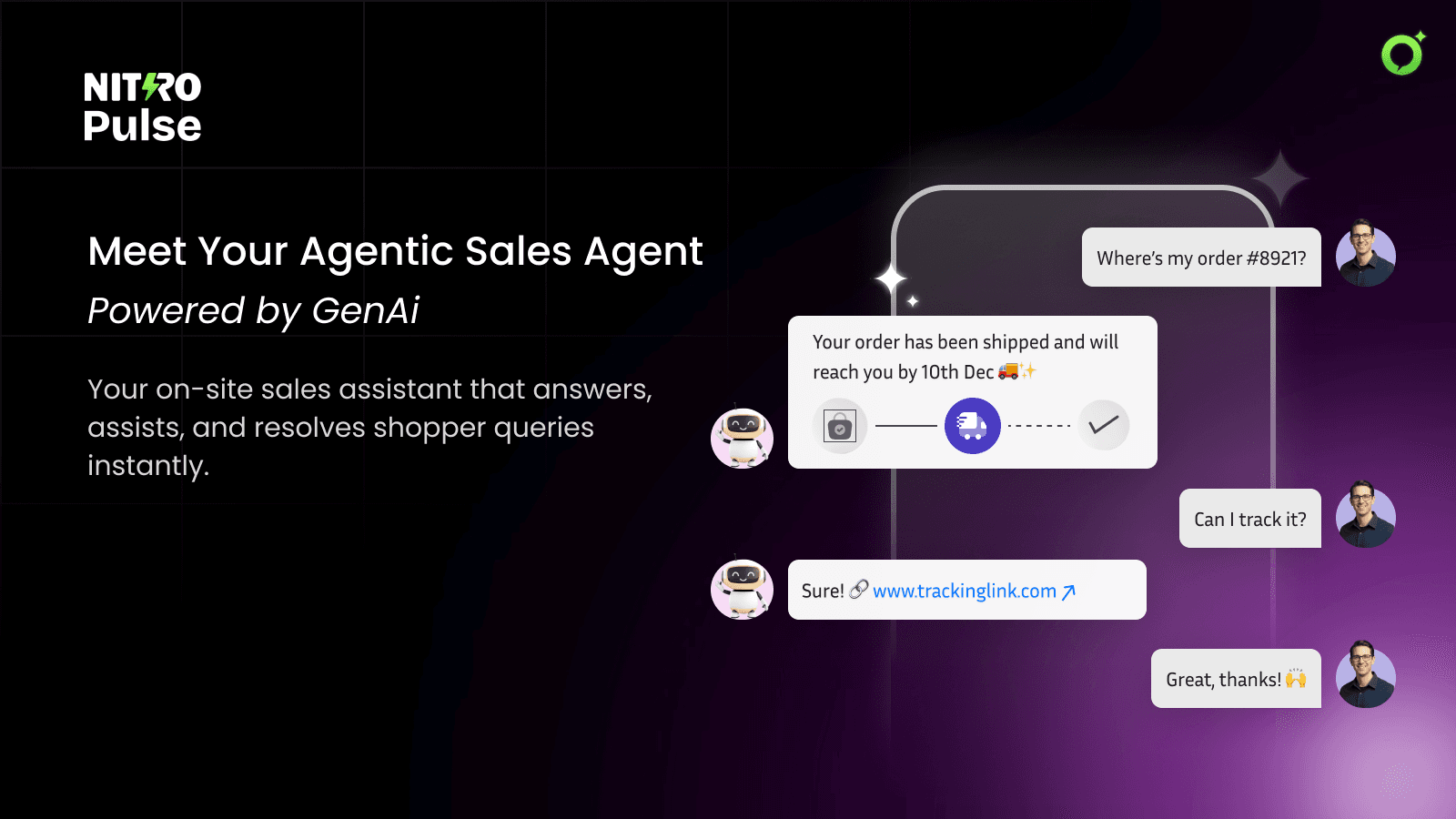Nitro Pulse AI assistant guides shoppers with products and order