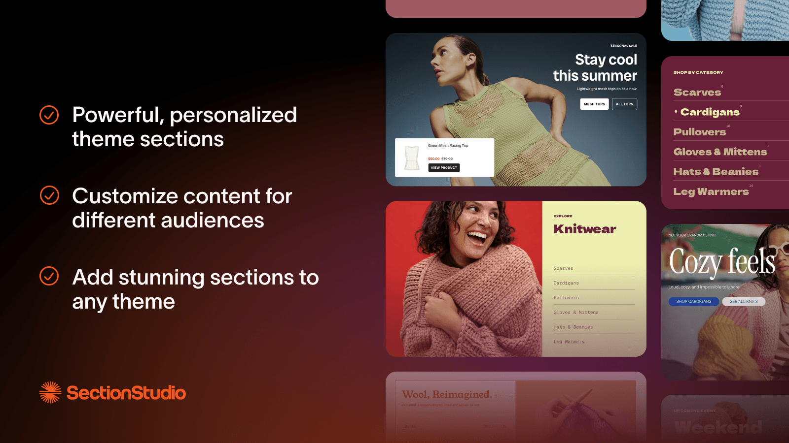 Powerful personalized theme sections, with images of sections