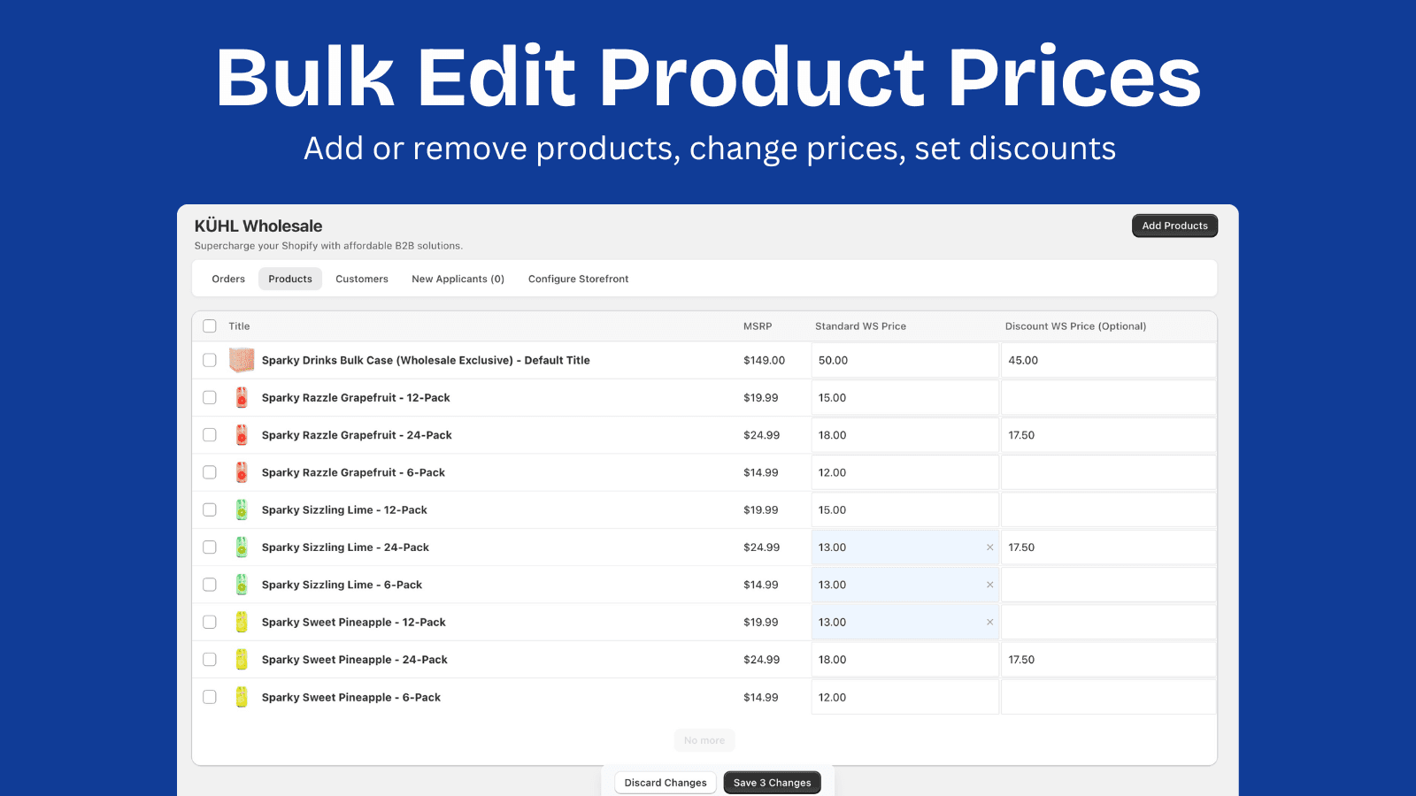 Bulk edit product prices