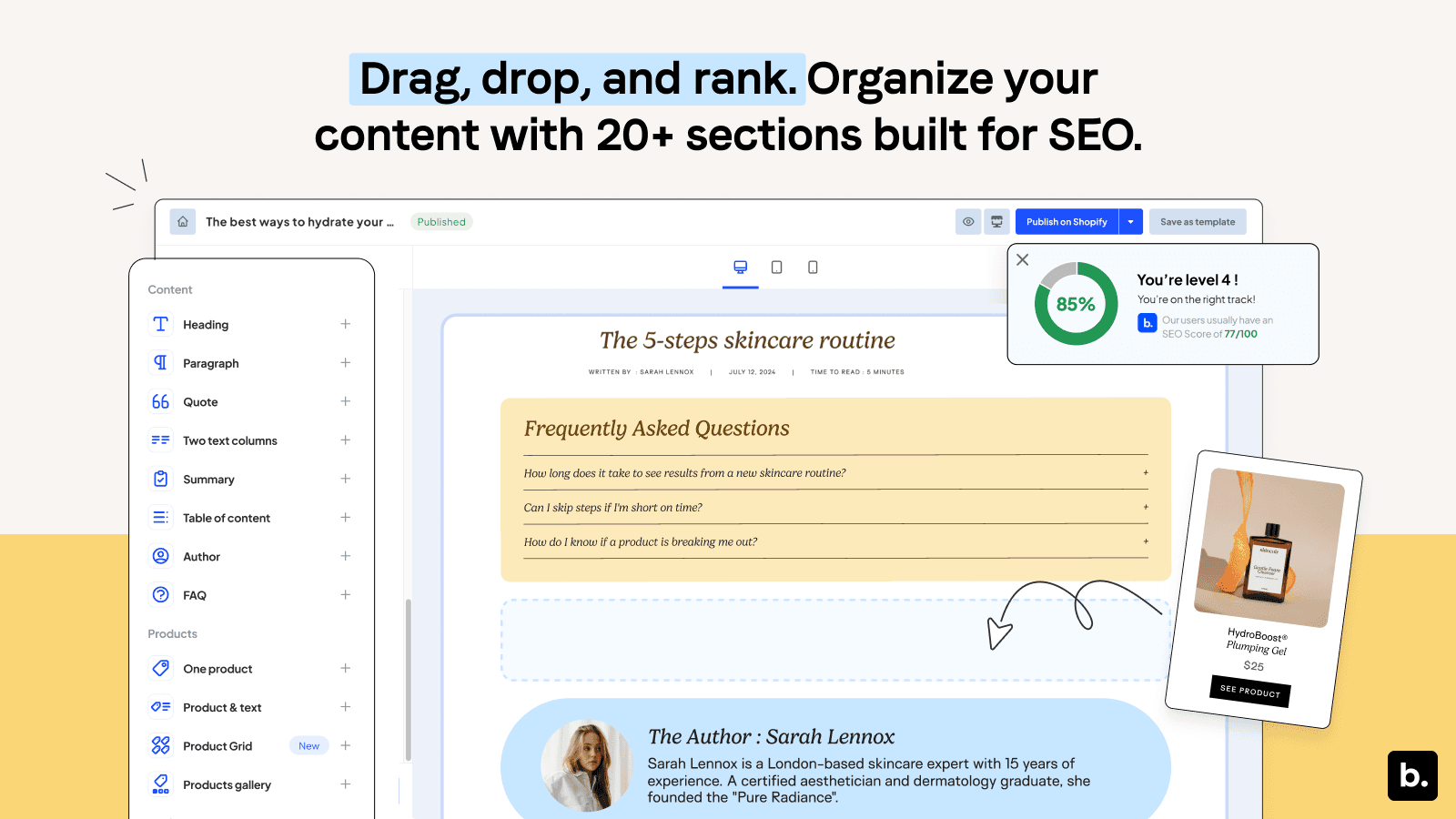 Design blogs with our drag-and-drop builder
