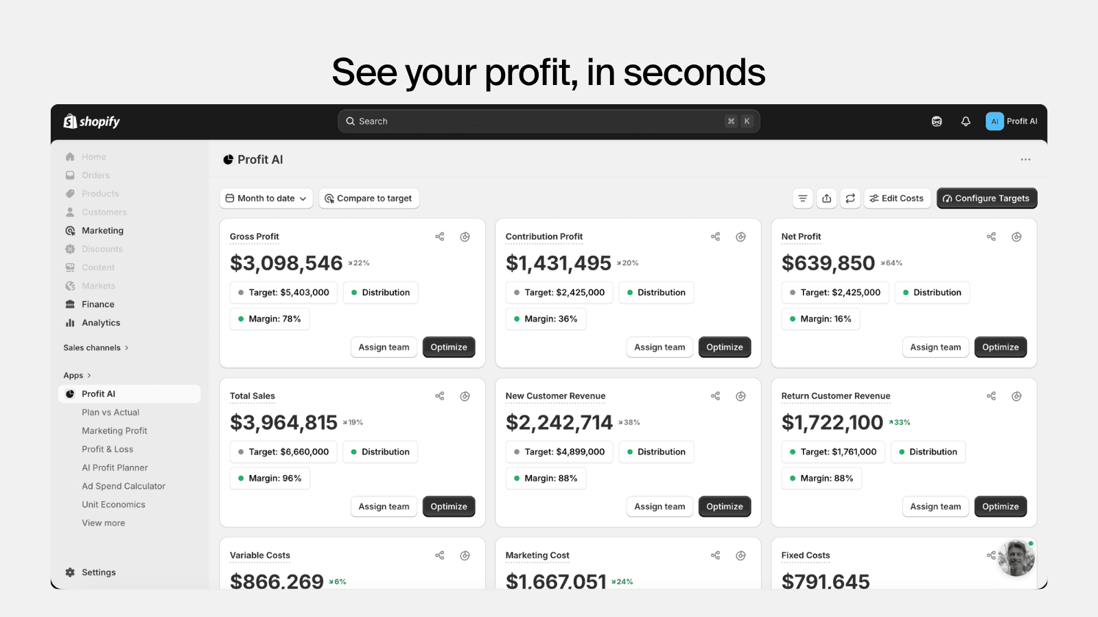 See your Shopify stores profit in seconds