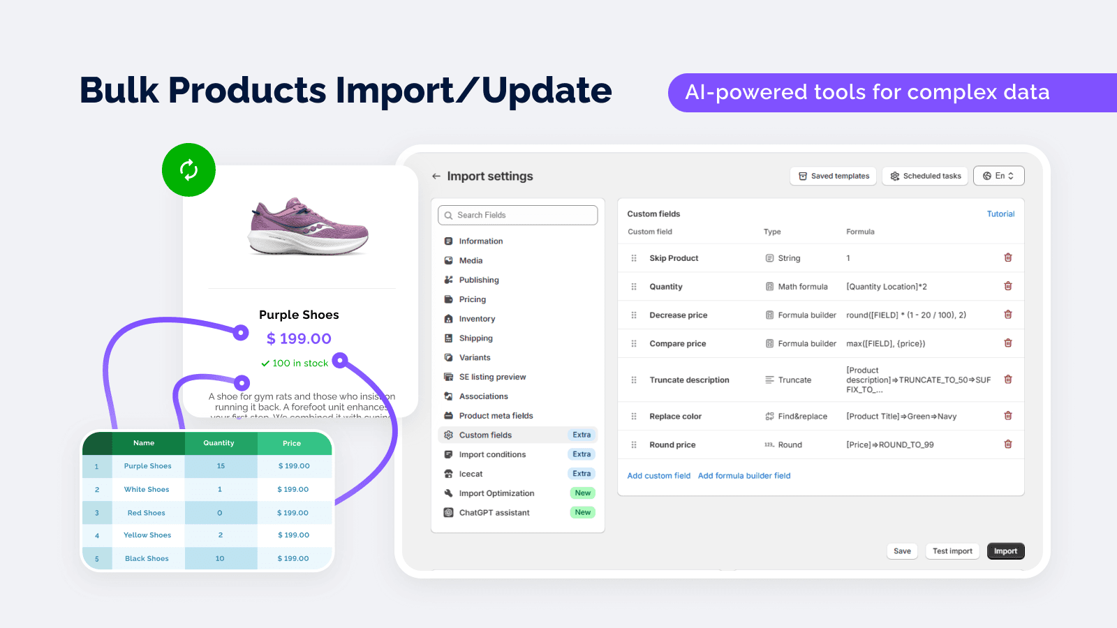 Import CSV, Excel, XML, and supplier feeds in minutes