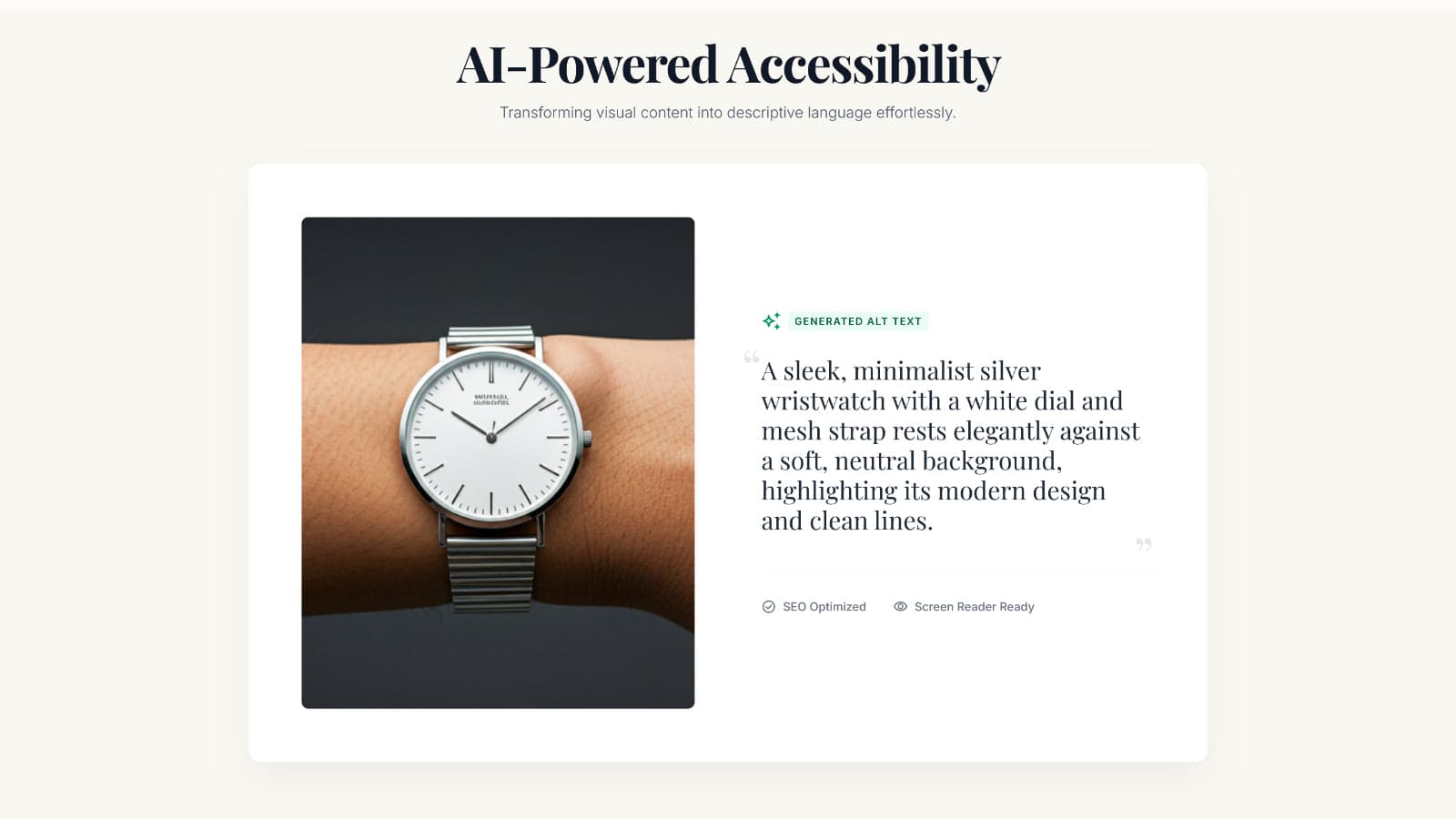 Product photo accompanied by a generated alt text