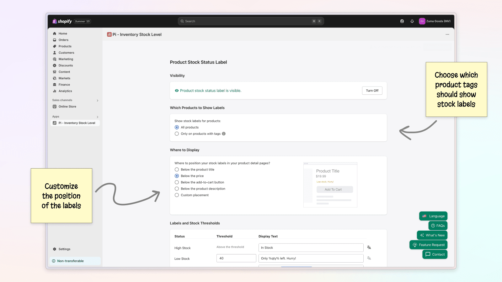 Use tags to decide exactly which products display stock status.