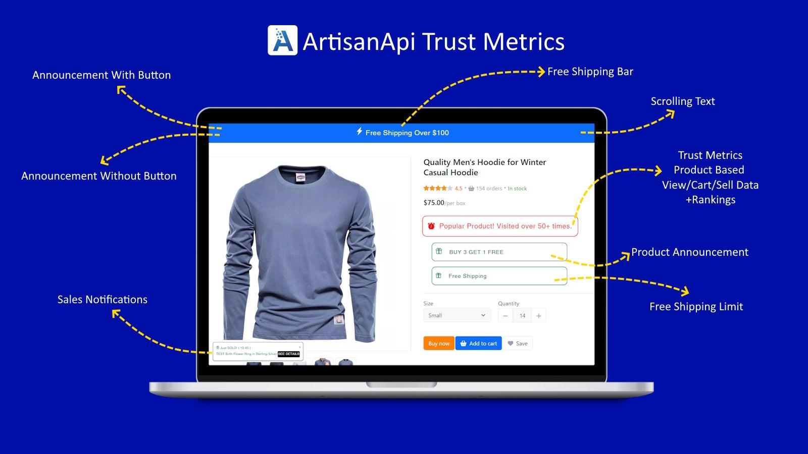 Sales popup showing recent purchases on Shopify stores.