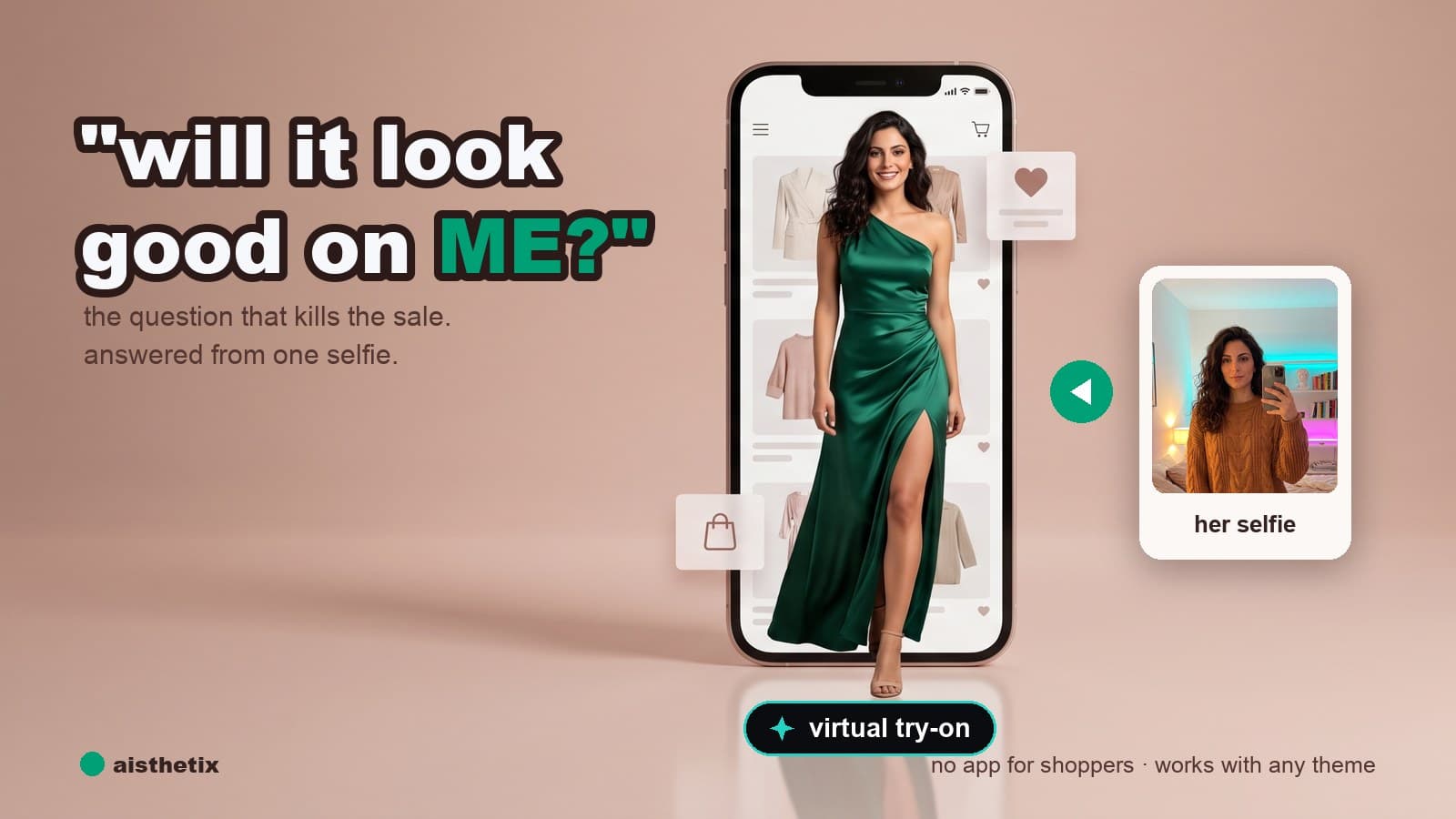 She steps out of the shop screen wearing the tried-on dress