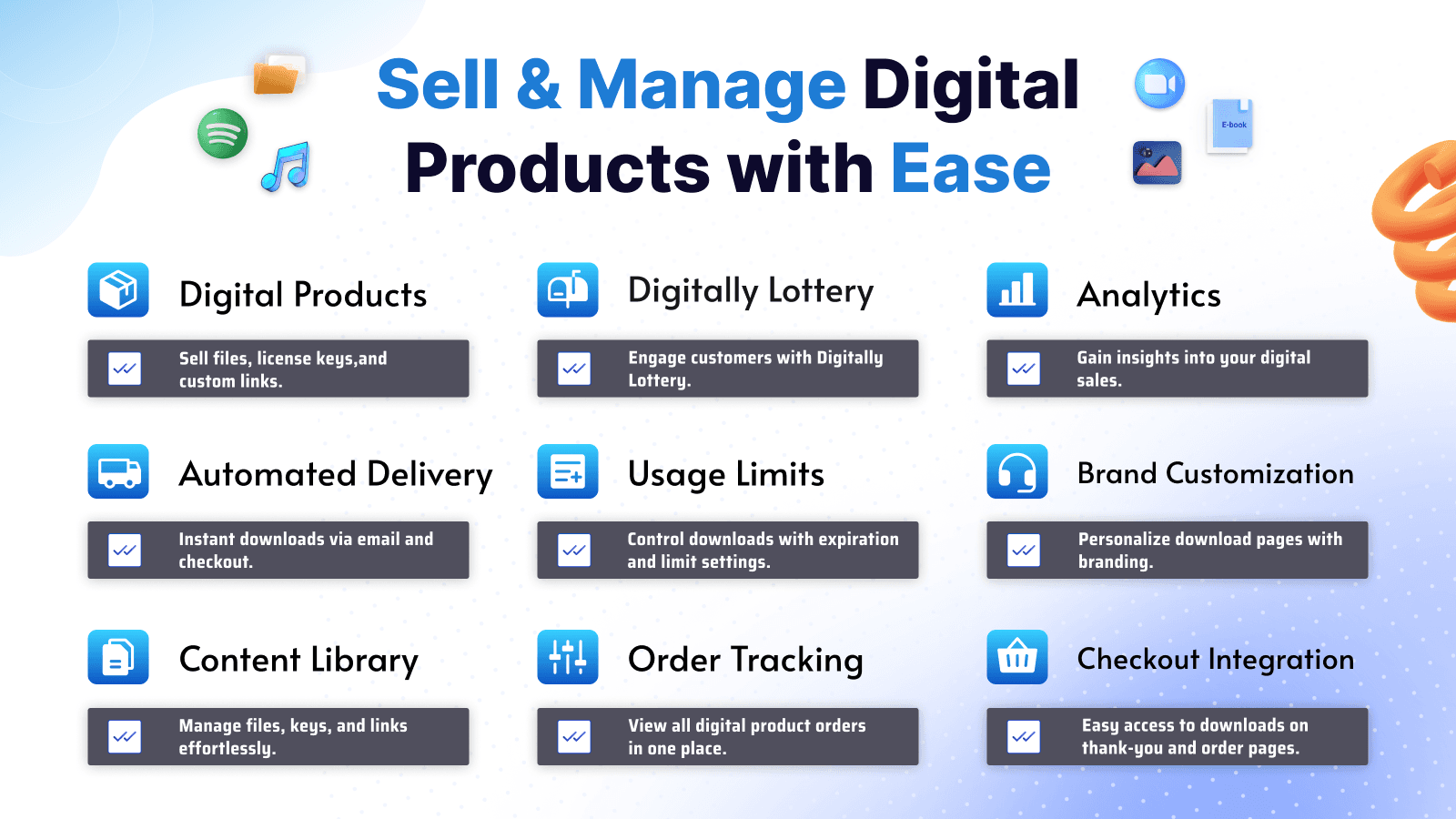 Digitally app showing digital product management features.