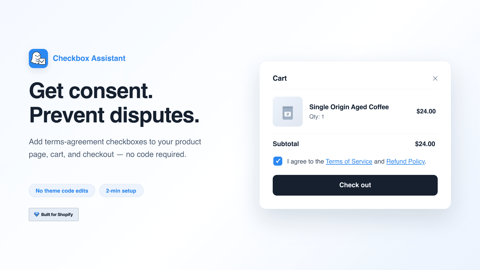 Terms and conditions checkbox in a Shopify cart drawer