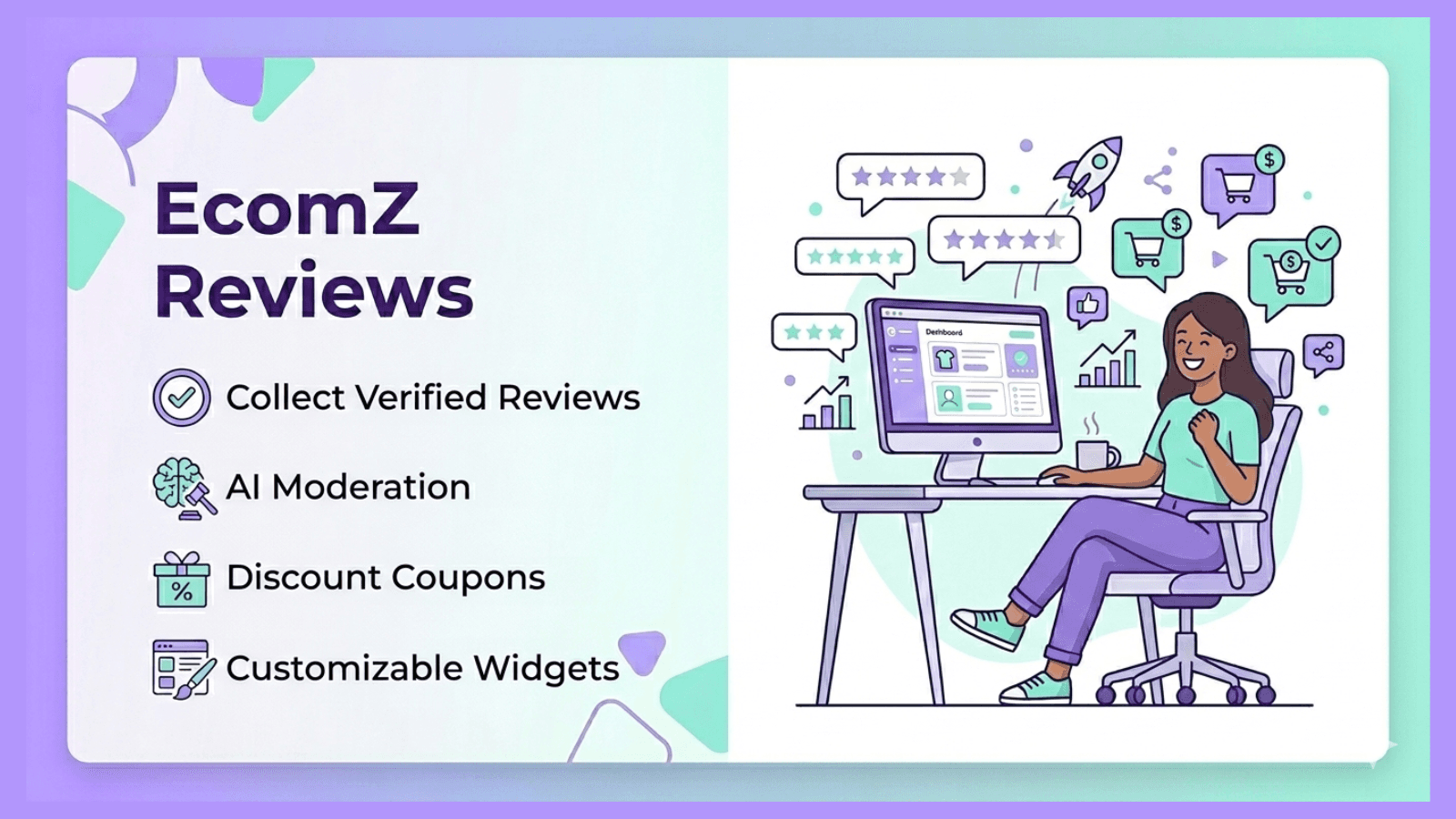 Ecomz Reviews banner showing product review features