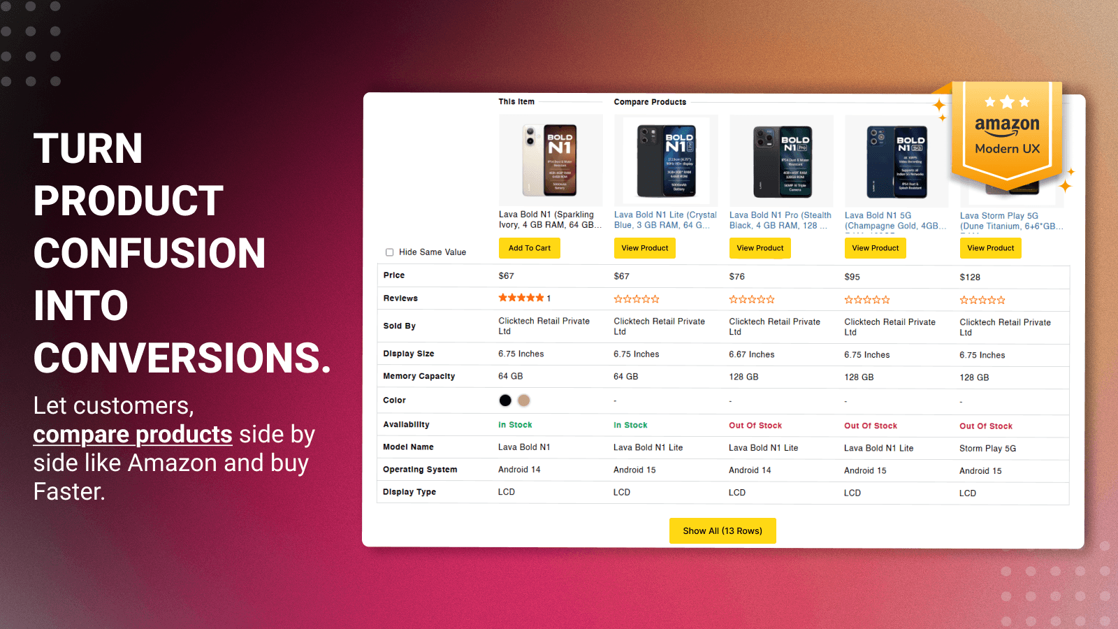 Iconic Product Comparison and Specification table Shopify app