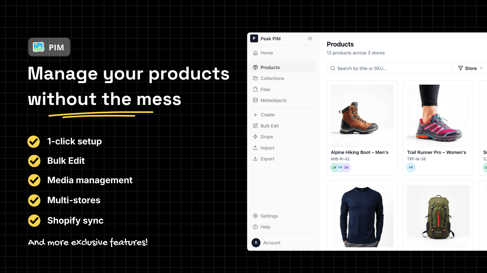 Shopify native PIM - Multi-stores, bulk edit & more