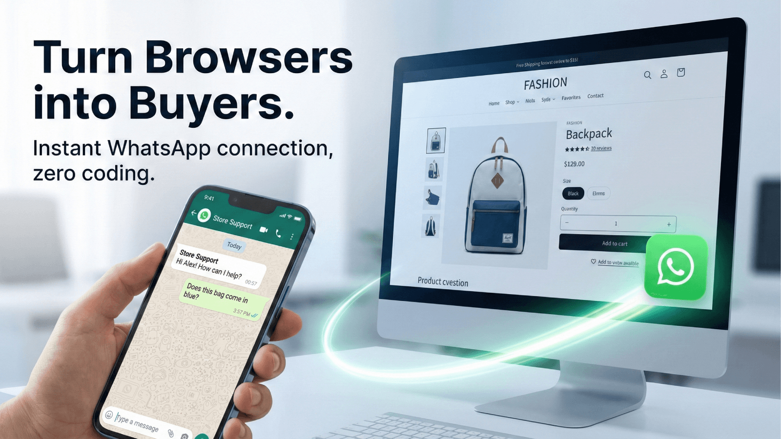 Customer starting a WhatsApp chat via the store widget button.