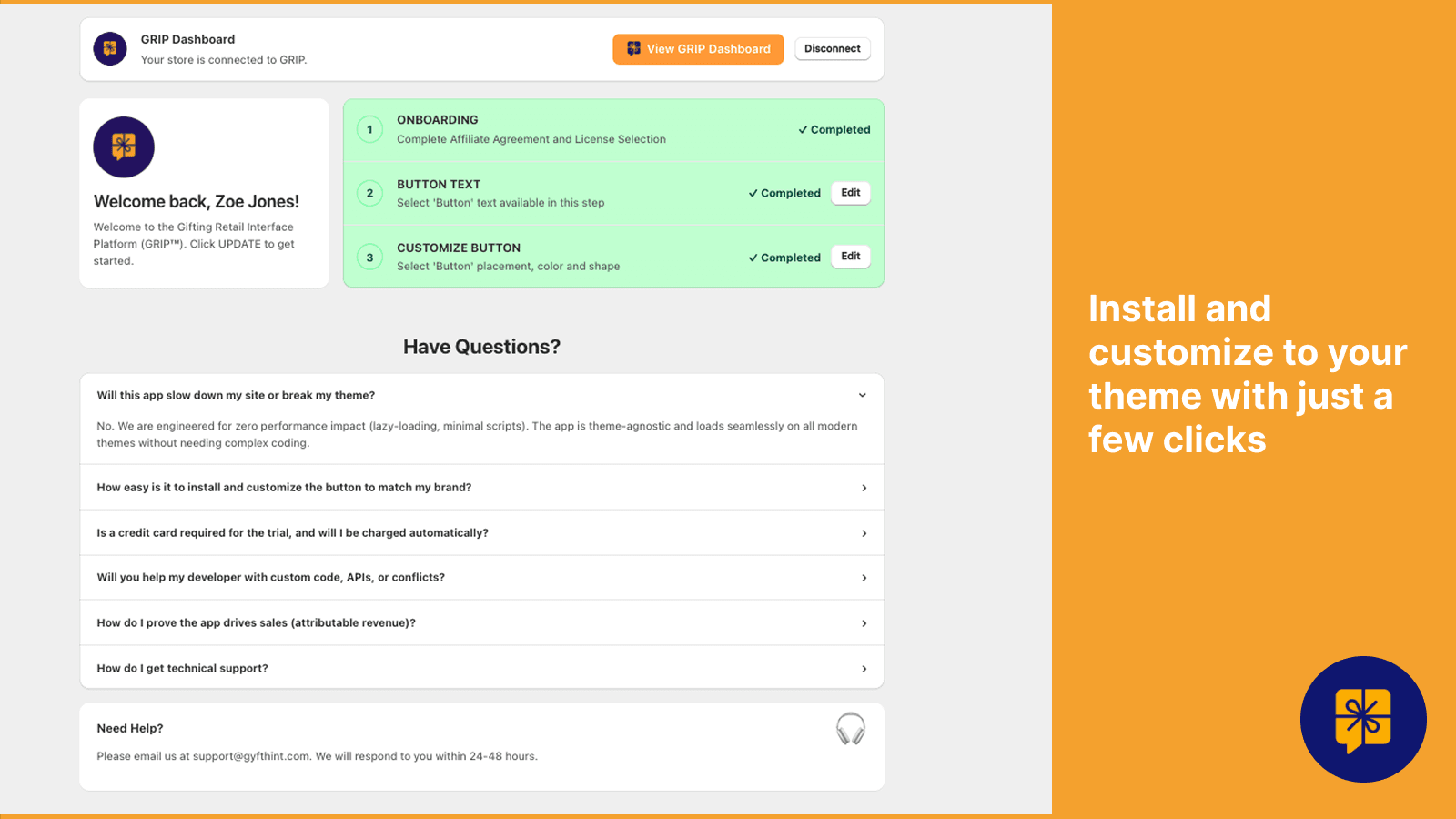 GyftHint Installation Dashboard