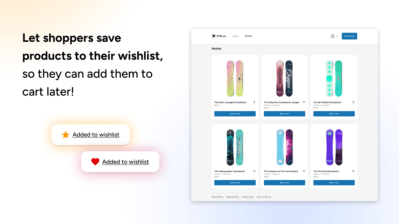 Let shoppers save products to a wishlist on their account page