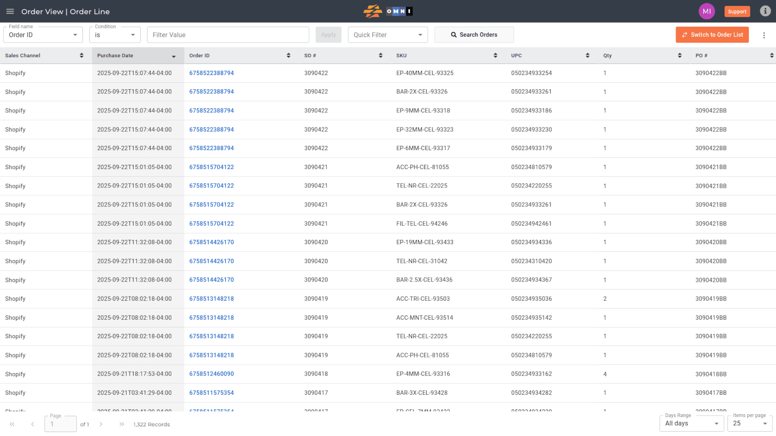 View your orders and order lines.