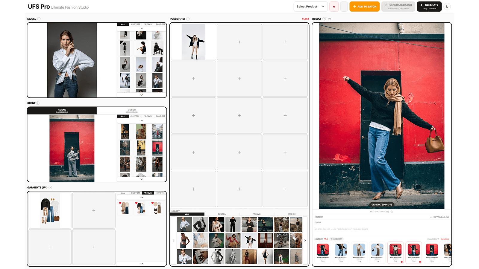 AI studio: Model and urban scene selection for fashion shots.