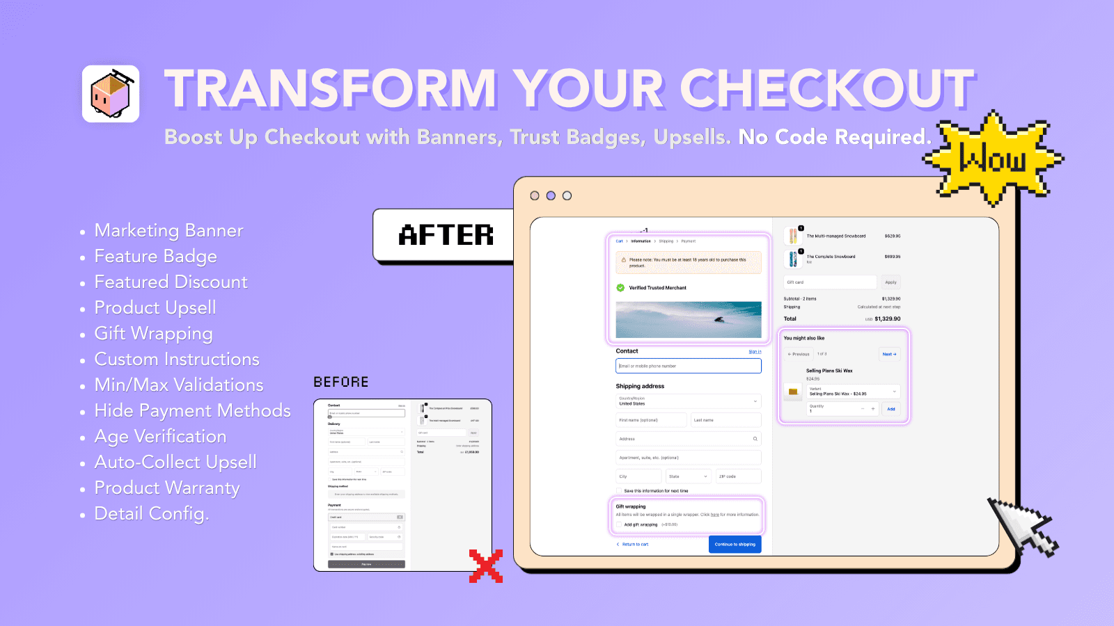 Checkout Block Pro, Gift Wrapping, Upsell, Banners, Trust